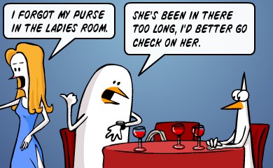 i forgot my purse in the ladies room - she's been in there too long, i'd better go check on her. i forgot my purse in the ladies room - she's been in there too long, i'd better go check on her.