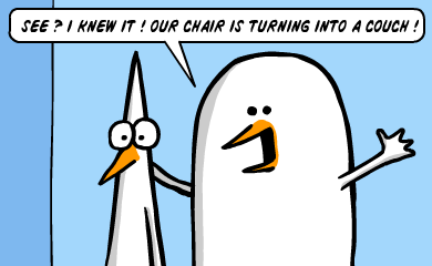See? I knew it! Our chair is turning into a couch! See? I knew it! Our chair is turning into a couch!