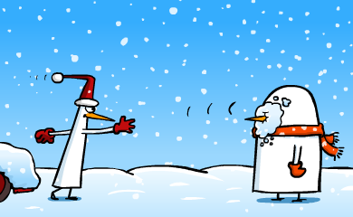 Pid'Jin throws a snowball at Fredo. Pid'Jin throws a snowball at Fredo.
