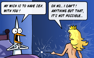 My wish is to have sex. With you! - Oh no... i can't! Anything but that, it's not possible...